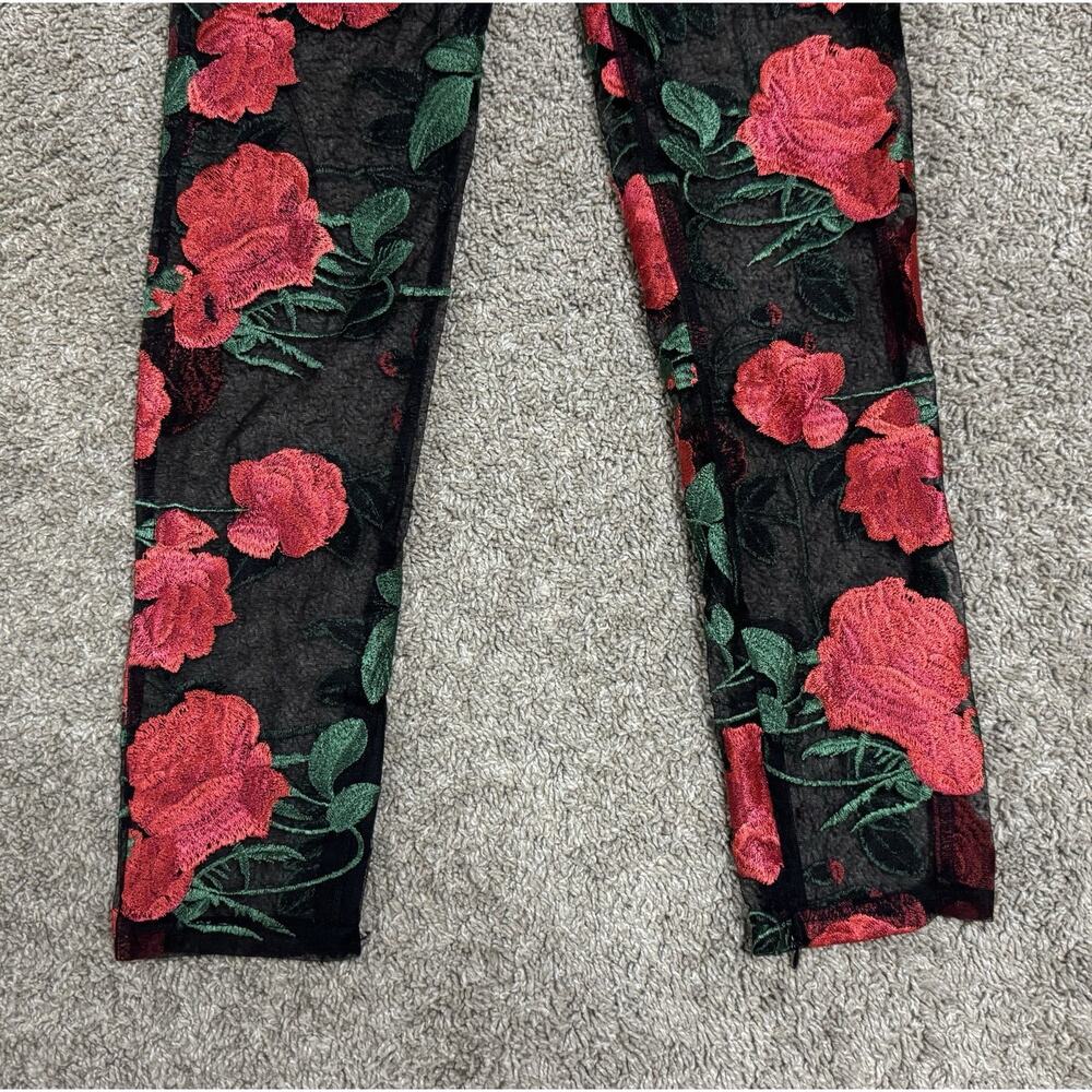 JAGGER & STONE Sheer Red Rose Embroidered Mesh Pants Zip Ankles Floral Size S - Picture 7 of 11